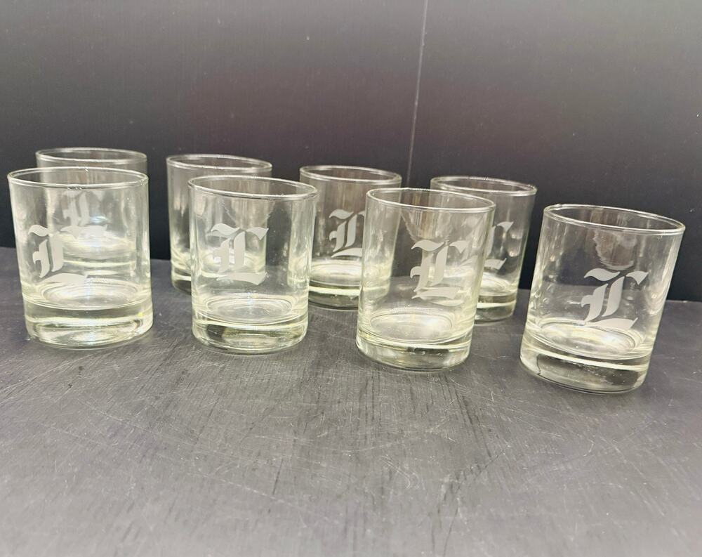 Vintage Etched Monogrammed L Whiskey Rocks Glasses – Set of 7